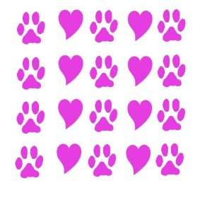  20 Paw Prints and Hearts Pink Dog Lover Vinyl Decal 