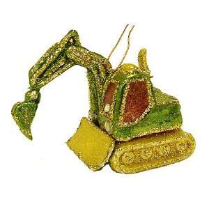  Green And Gold Glitter Digger Truck Christmas Ornament 3 
