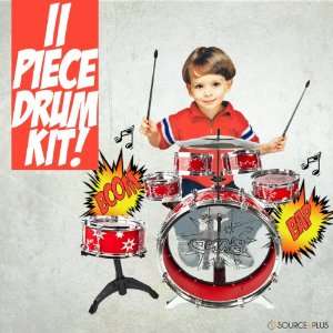 11pc Kids Boy Girl Drum Set Musical Instrument Toy Red 