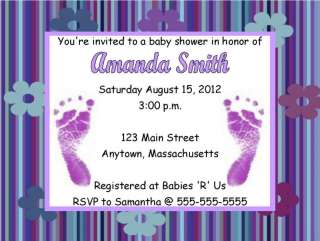 Girl Purple Feet Flowers Baby Shower Invitations Personalized  