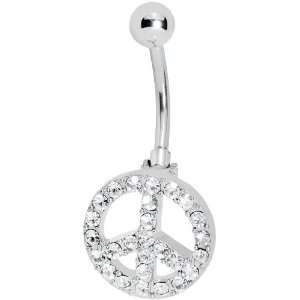  Crystalline Paved Peace Sign Belly Ring Jewelry