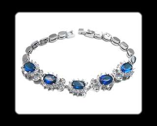 Fashion Jewelry Xmas Gift Blue Sapphire White Gold GP Tennis Bracelet 