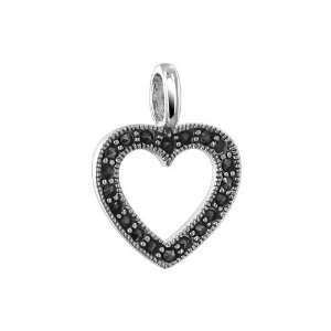  Nickel Free Sterling Silver Hollow Heart Marcasite Accented 15mm x 