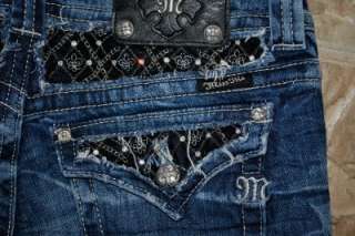 Miss Me Jeans Rhinestone & Chain Embroidered Denim SHORTS sz 29 by Mek 