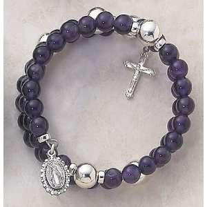  Womens Amethyst Wrap around 5 Decade Rosary Bracelet, 6mm 