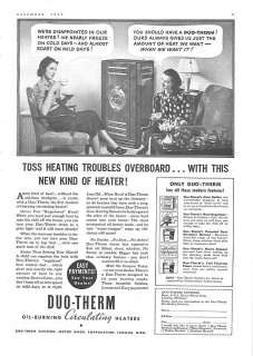 1937 Duo Therm Oil Burning Heater   Vintage Ad  