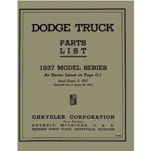  1937 DODGE Parts Book List Guide Catalog Automotive