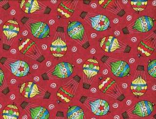 Quilt Quilting Fabric Ride Rails Hot Air Balloons Red  