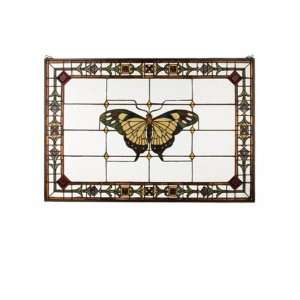  41W X 28H Victorian Butterfly Stained Glass Window