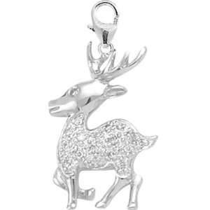  14K WG 1/10ct HIJ Diamond Reindeer Spring Ring Charm Arts 