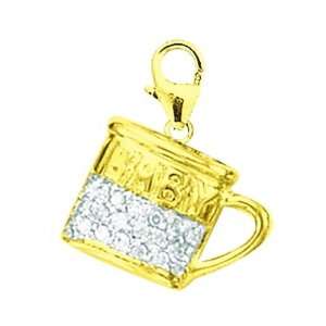  14K Gold 1/10ct HIJ Diamond Cup Spring Ring Charm Arts 
