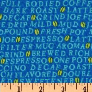  44 Wide Morning Rush Coffee Expressions Blue Fabric By 