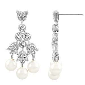  Emitations Hitomis CZ and Pearl Bridal Earrings, Silver 