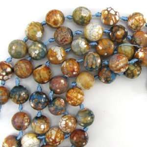  14mm faceted agate round beads 7 brown blue 9 pcs