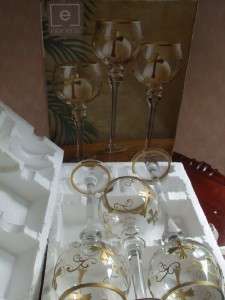 New Set 3 Hurricanes Glass Candle Holders Gold Cross  