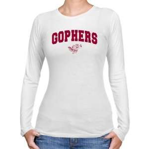 Minnesota Golden Gophers Ladies White Logo Arch Long Sleeve Slim Fit T 