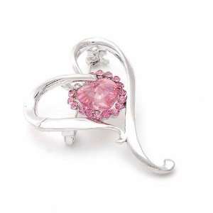Perfect Gift   High Quality Graceful Heart Brooch with Pink Swarovski 