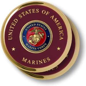  Marine Corps Seal Brass 2 Coaster Set 