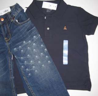 NWT Baby Gap Toddler Boys Skull Jeans 3T Navy Polo Shirt Outfit NEW 