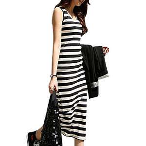 White Black Striped Scoop Neck Maxi Dress for Ladies Size 2/6/10 