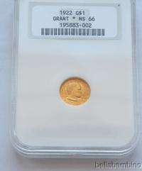 1922 U S GRANT DOLLAR GOLD COIN MS66 NGC  