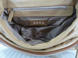 MARNI Retro Acetate Handle Tan Leather Drawstring Flap Handbag NEW 