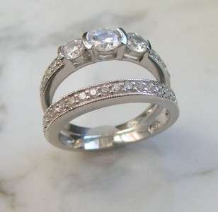 Antique Style 3 Stone CZ Engagement Wedding Ring Set 5,6,7,8,9  