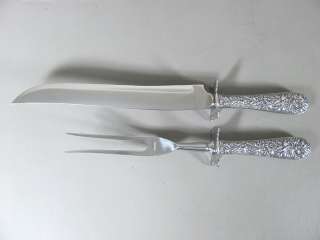 Kirk Repousse Large Sterling Silver Carving Fork & Knife Set w 