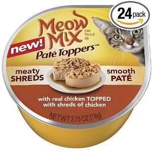 Meow Mix Pate Toppers with Real Chicken Topped Shreds of Chicken, 2.75 