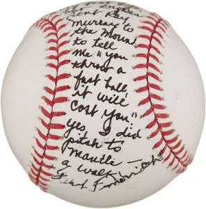 Frank Fanovich Single Signed, Inscribed Story Baseball   Mickey Mantle 