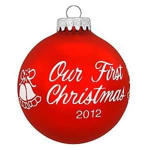  2012 Our First Christmas Red Satin Round Glass Ornament 