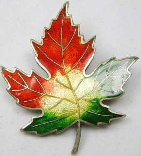 Sterling Silver Enamel Maple Leaf Pin Brooch  