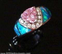 BLUE OPAL PINK SAPPHIRE 925 STERLING SILVER RING 9 /1  