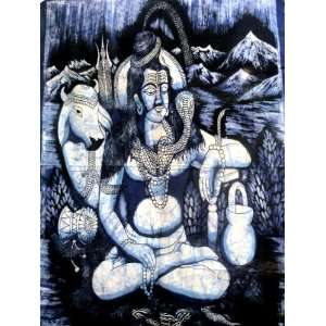 Lord Shiva Meditation Yoga Batik Painting Cotton Wall Decor Hanging 44 