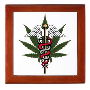    Keepsake Box Mahogany Medical Marijuana Symbol 