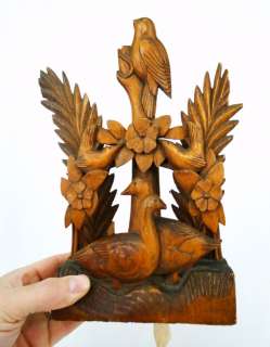 Antique 19 20C. American Folk Art Carved Wood Bird & Fern Diorama 