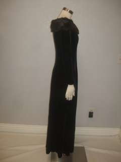    Black Velvet Off Shoulder Faux Fur Gown Maxi Dress Sz 4  