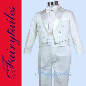 Ring Bearer Boys Tuxedo Tail Suit Tux Set White Size 5  
