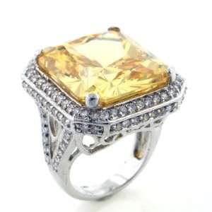 Huge Sparkling CZ Canary In Your Dreams Silver Toned Ring Size 6(Sizes 
