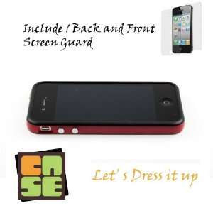  Black Red Bumper Case for iPhone 4S with 1 Front + Back Screen Guard 