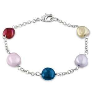 Brass Freshwater Multi colored Irregular Pearl Chain and link Bracelet