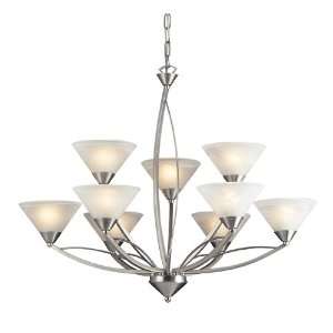   LIGHT CHANDELIER IN SATIN NICKEL AND MARBLIZED WHITE GLASS W34 H27