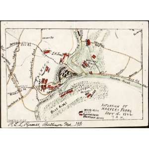  Civil War Map Situation at Harpers Ferry, Sept 15   1862 