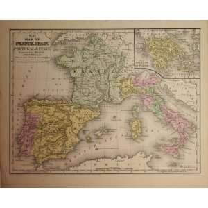  Antique Map of Europe France, Spain, Portugal, and Italy 