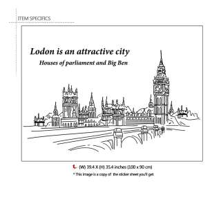 BIG BEN, LONDON Adhesive Removable Wall Decor Accents Graphic Stickers 