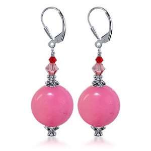  Sterling Silver Crystal and Pink Jades Earrings Made with 