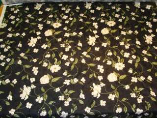 Black White Green Floral Cotton Print Fabric bty  
