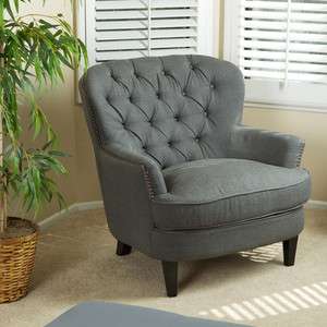Gorgeous Vintage Design Gray Linen Upholstered Arm Chair  