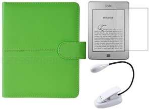 Leather Green Case Cover Folio for  Kindle Touch+LCD Protector 