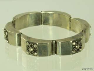 VINTAGE MEXICAN 925 STERLING SILVER DECORATED BOX LINK BRACELET  